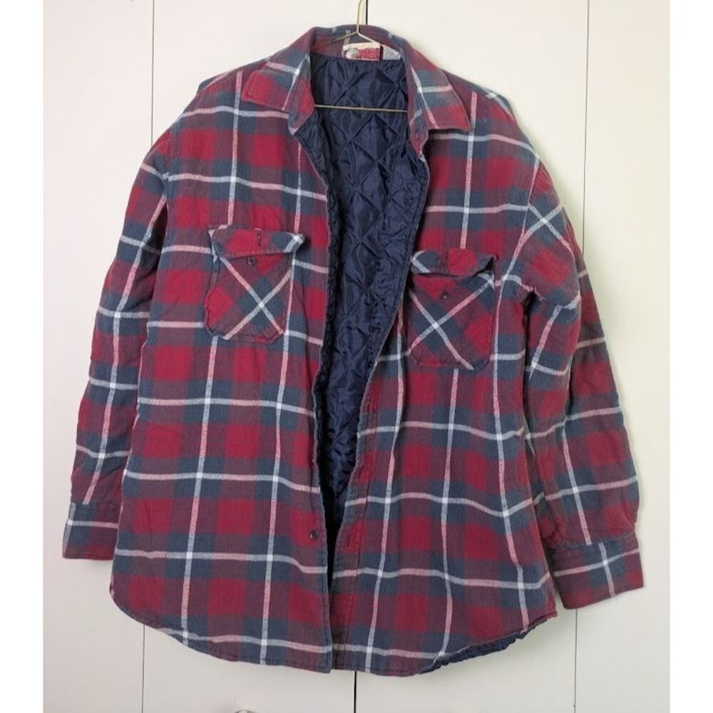 Vintage Sports Afield Men’s Red Blue Quilted Lined Flannel Size Large Shacket
